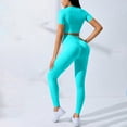 thumbnail image 4 of Fewfanhot Women Workout Set Short Sleeve Crop Tops Seamless Workout Yoga Tees Slim Fit High - Waisted Leggings Stretchy Yoga Set, 4 of 4
