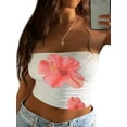 thumbnail image 2 of Musuos Women's Bandeau Tops Floral Print Boat Neck Slim Fit Summer Tube Tops Streetwear, 2 of 7
