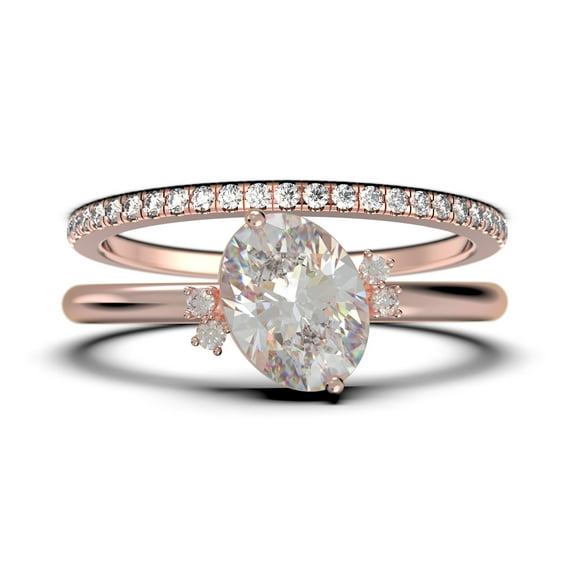 Dazzling Minimalist 2.00 Carat Oval Diamond Moissanite Engagement Ring, Wedding Ring, One Matching Band in 925 Sterling Silver With 18k Rose Gold Plating Gift For Her, Promise Ring