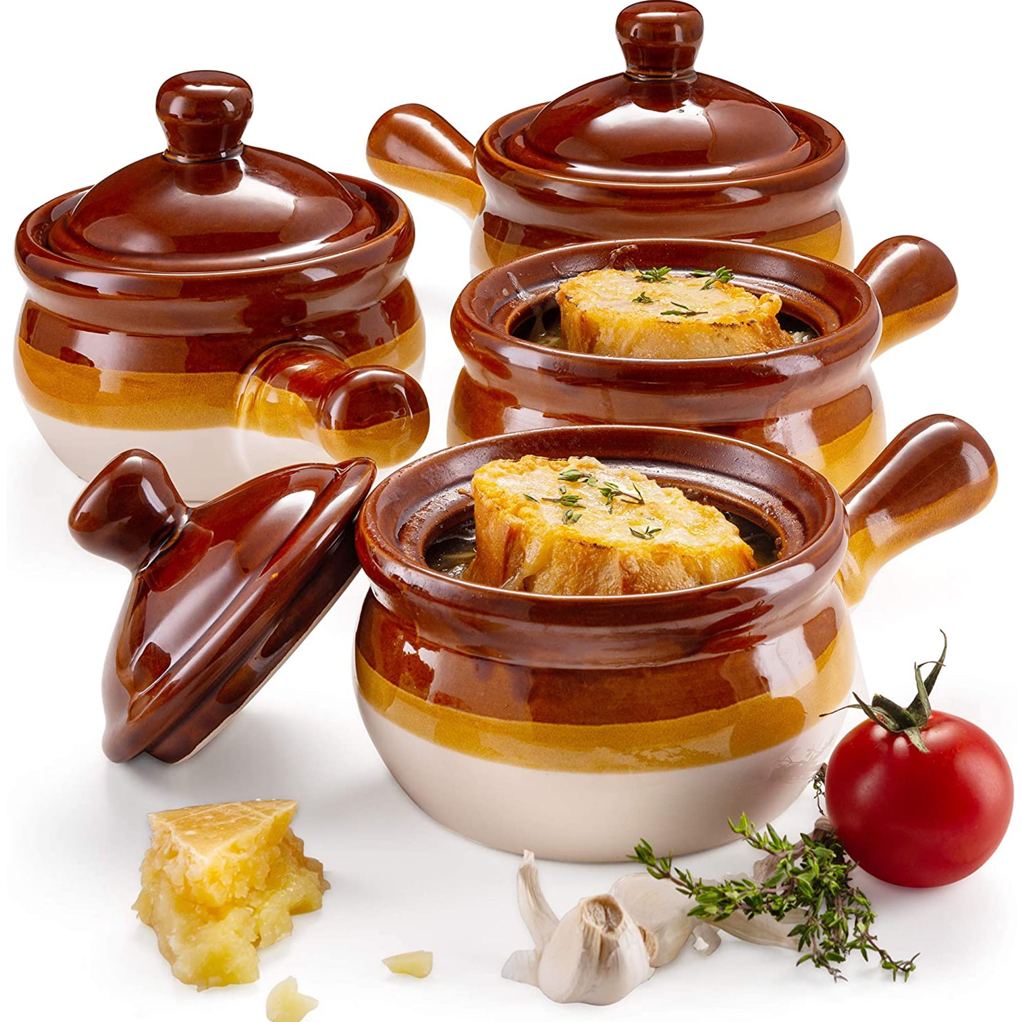 Kook French Onion Soup Ceramic Bowl with Lid Stoneware Kitchen Set - Walmart.com