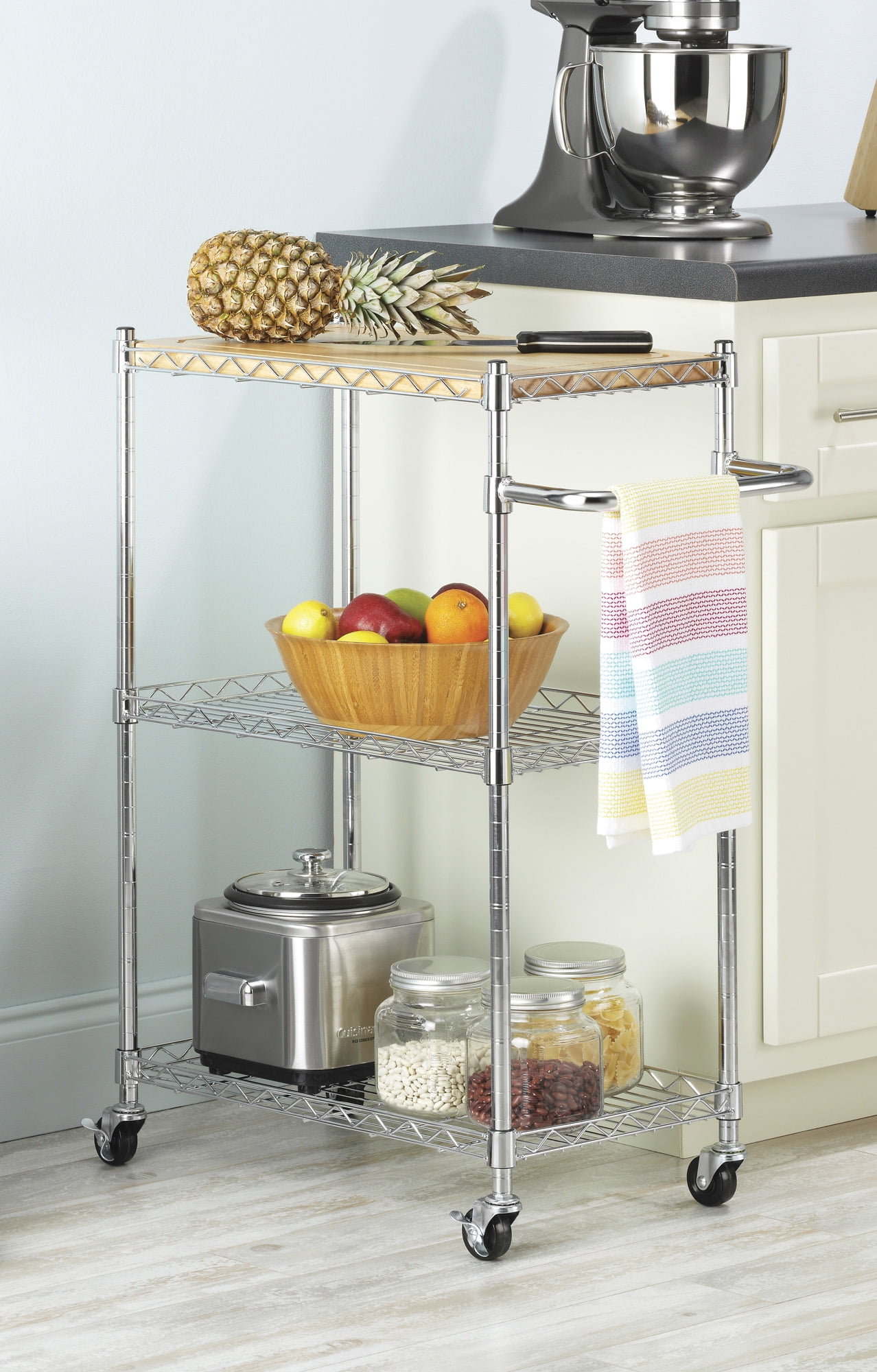 Whitmor Kitchen Storage/Microwave Cart-Wood & Chrome - Length 13.25 x Width 27.5 x Height 33.5