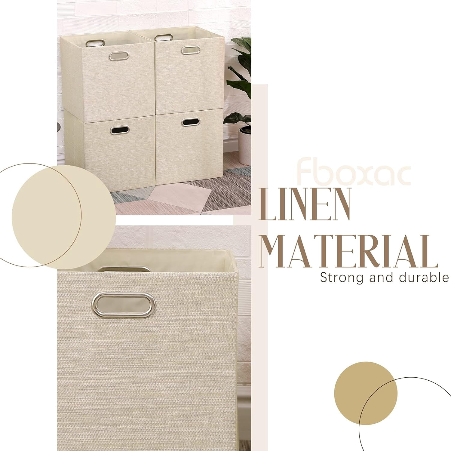 Collapsible Organization Basket Fabric Foldable Box with Handles, 13x13 Cube Storage Bins Set of 4, Thick and Heavy Duty Storage Baskets for Shelves Bedroom Livingroom