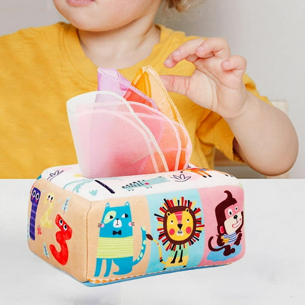 Juguetes sensoriales de caja de pañuelos para bebés, juguetes de aprendizaje temprano Montessori, juguetes suaves de alto contraste para bebés con 10 Estilo A CUTICAT juego sensorial