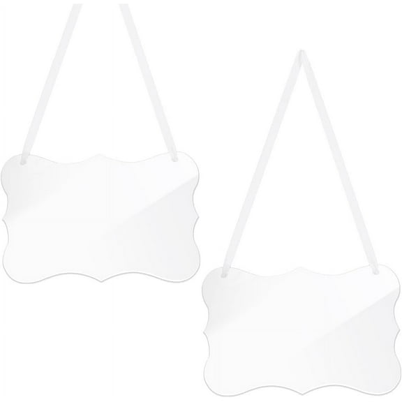 2 Pc Clear Acrylic Hanging Sign 8.86x5.79 DIY Blank Names Card Labels for Elegant Wedding Chair Signs with White Satin Ribbon for Wedding Dinner Parties Food Signs Banquet Events