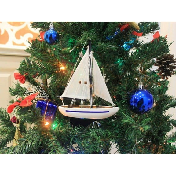 Hampton Nautical Wooden Enterprise Model Sailboat Christmas Ornament 9" - Tree Ornament - Wood M