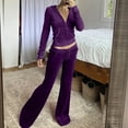 thumbnail image 2 of Brnmxoke Zip-Up Velour Tracksuit Sets Womens 2 Piece Velvet Sweatsuits Cropped Hooded Sweatshirts Sweatpants Jogging Suits Outfits Purple,S, 2 of 7