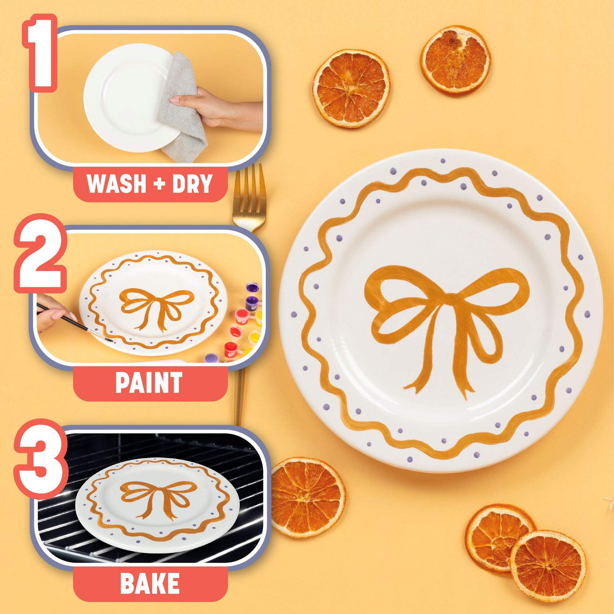 Tulip Food Safe Painted by Me Ceramic Plate Painting Set, Includes 16 Paints, 4 Brushes & 4 Paintable Plates. Bake at Home with Studio Quality Results