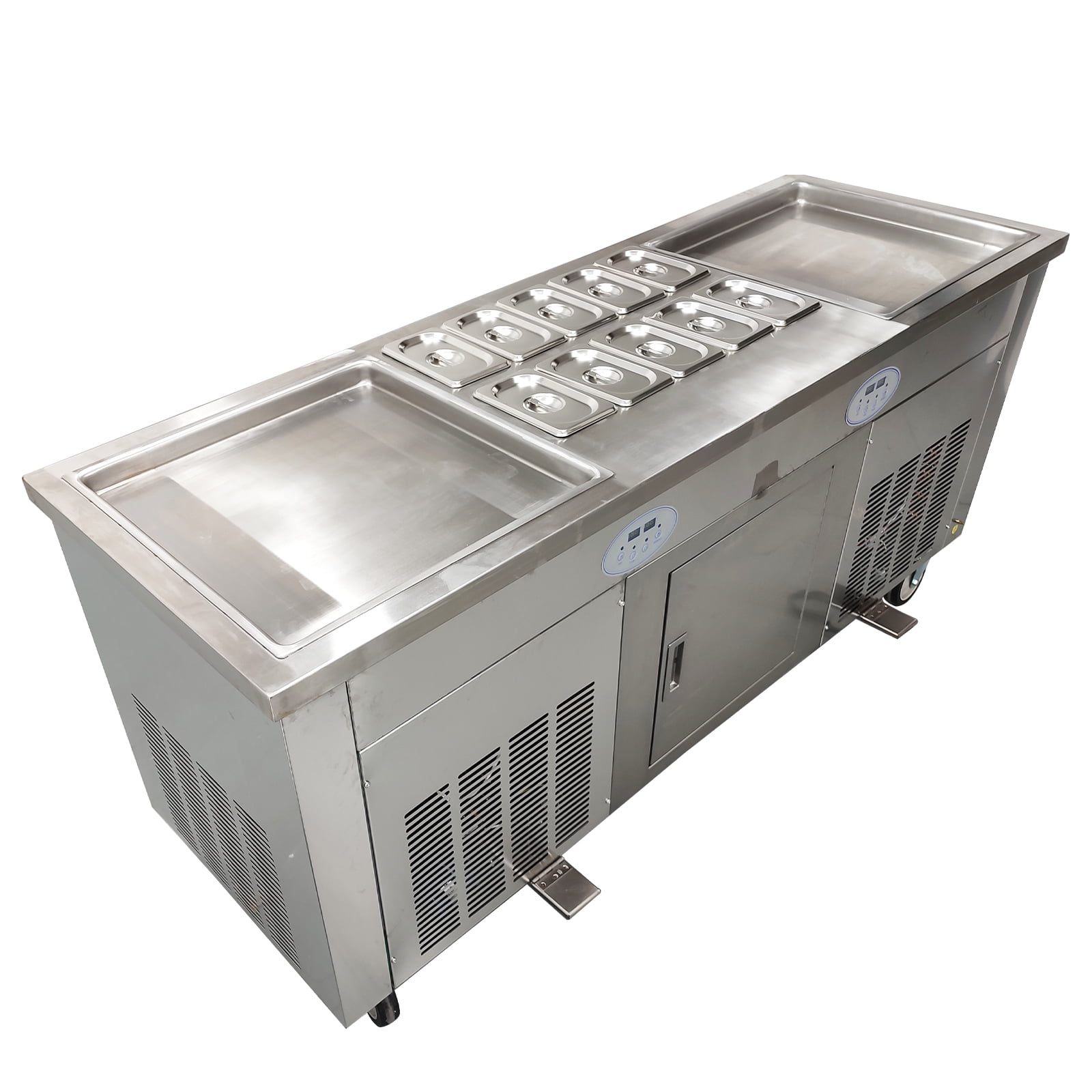 Ice Frying Machine Fried Ice Cream Maker Ice Cream Roll Machine Frozen Fresh Fruit Yogurt Fryer Double Pans