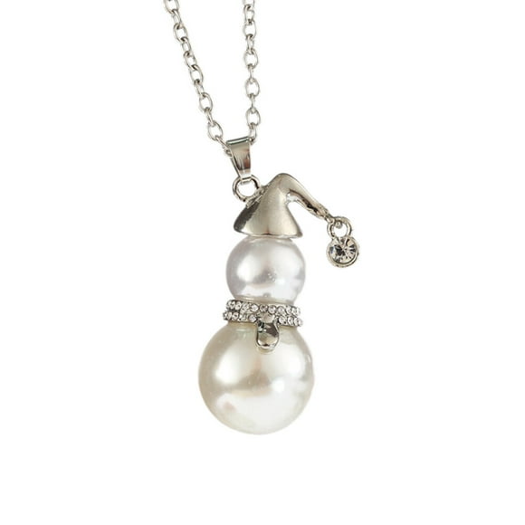 CIMAXIC christmas Christmas Snowman Necklace Pearl Charm Crystal Pendant Necklace Festive Jewelry Gifts for Women Girls,1.77"X0.79"X0.79"
