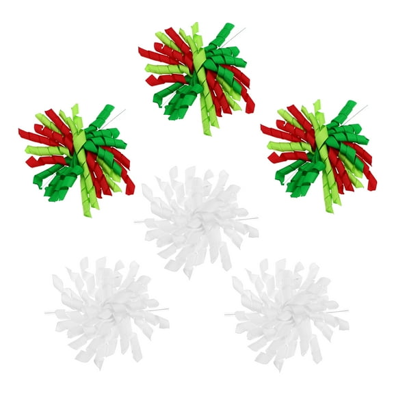 Uxcell 4" Curly Bows for Gift Wrapping, 6 Pcs Self Adhesive Twist Tie Grosgrain Ribbon Bow for Treat Bag Christmas Birthday Gift Box Party Favors Decor, White/Red Green