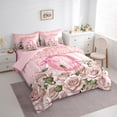thumbnail image 3 of Manfei Bow Alphabet 7-Piece Twin Bedding Sets,Floral Rose Bedding Comforter Set,Sparkling Sequin Breathable Sheet Sets,Luxury Girls Bedroom Decor,Reversible, 3 of 8