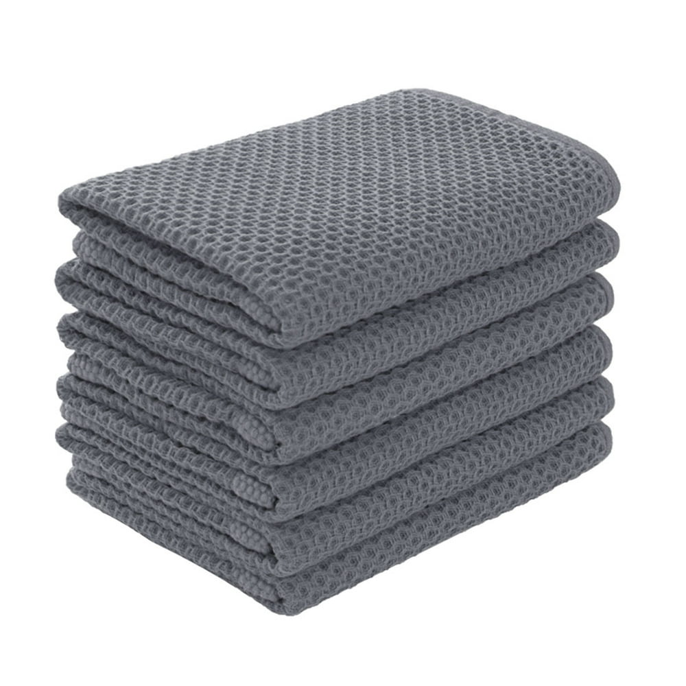 100 Cotton Absorbent Waffle Kitchen Dish Towels Cloths Set Gray 13" x