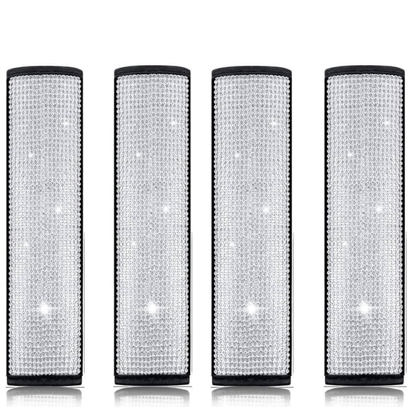 4PCS Seat Belt Cover Pad, Crystal Glitter Seat Belt Leather Shoulder Pads Car Decor Accessories, White Self Adhesive Rectangle Reflectors, for Trailer Caravan Truck Lorry or Agricultural Machines