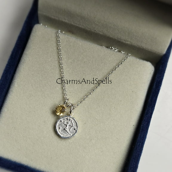 Silver Sagittarius Necklace, Citrine Personalized Charm Pendant Necklace, Horoscope Silver Necklace Gift, Constellation Charm, Gift For Her
