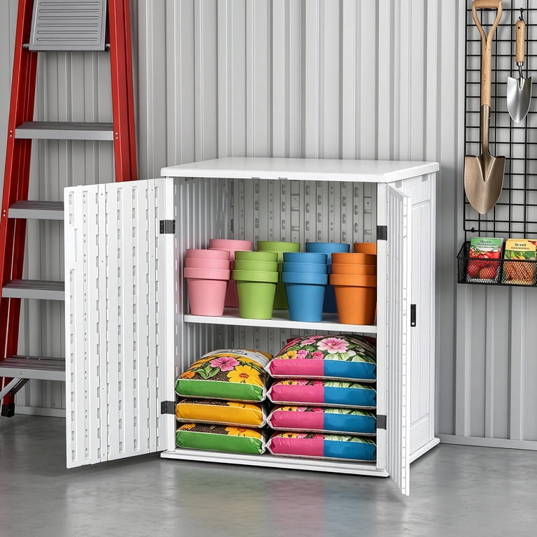 ZYJOYY Outdoor Storage Shed, 15 cu ft Resin Horizontal Cabinet