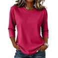 thumbnail image 3 of Womens Crew Neck 3/4 Sleeve Tops Casual T Shirts Fall Loose Fit Dressy Plain Basic Tops M, 3 of 6