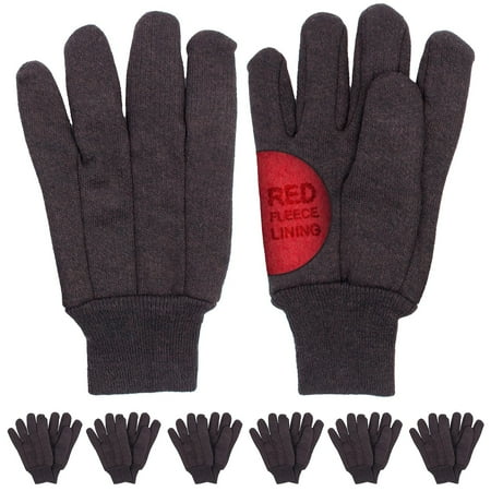 Work Gloves Jersey Red Fleece Lined Brown Winter Elastic Wrist Protective Industrial Reusable 12 Pack 10 Inch
