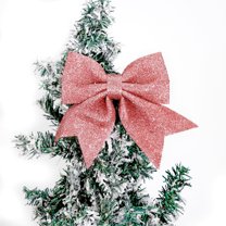 sruoe Christmas Tree Bows Ribbon, Christmas Tree Decorations Indoor, Xmas Tree Bowknot Ornaments, Wreath, Sequined Bow, Hanging Christmas Tree Topper for Wedding Holiday Party Decoration, Pink