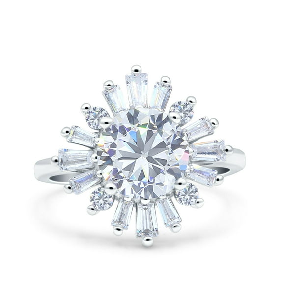 Simulated Cubic Zirconia Size-5 Art Deco Wedding Engagement Bridal Ring Baguette 925 Sterling Silver