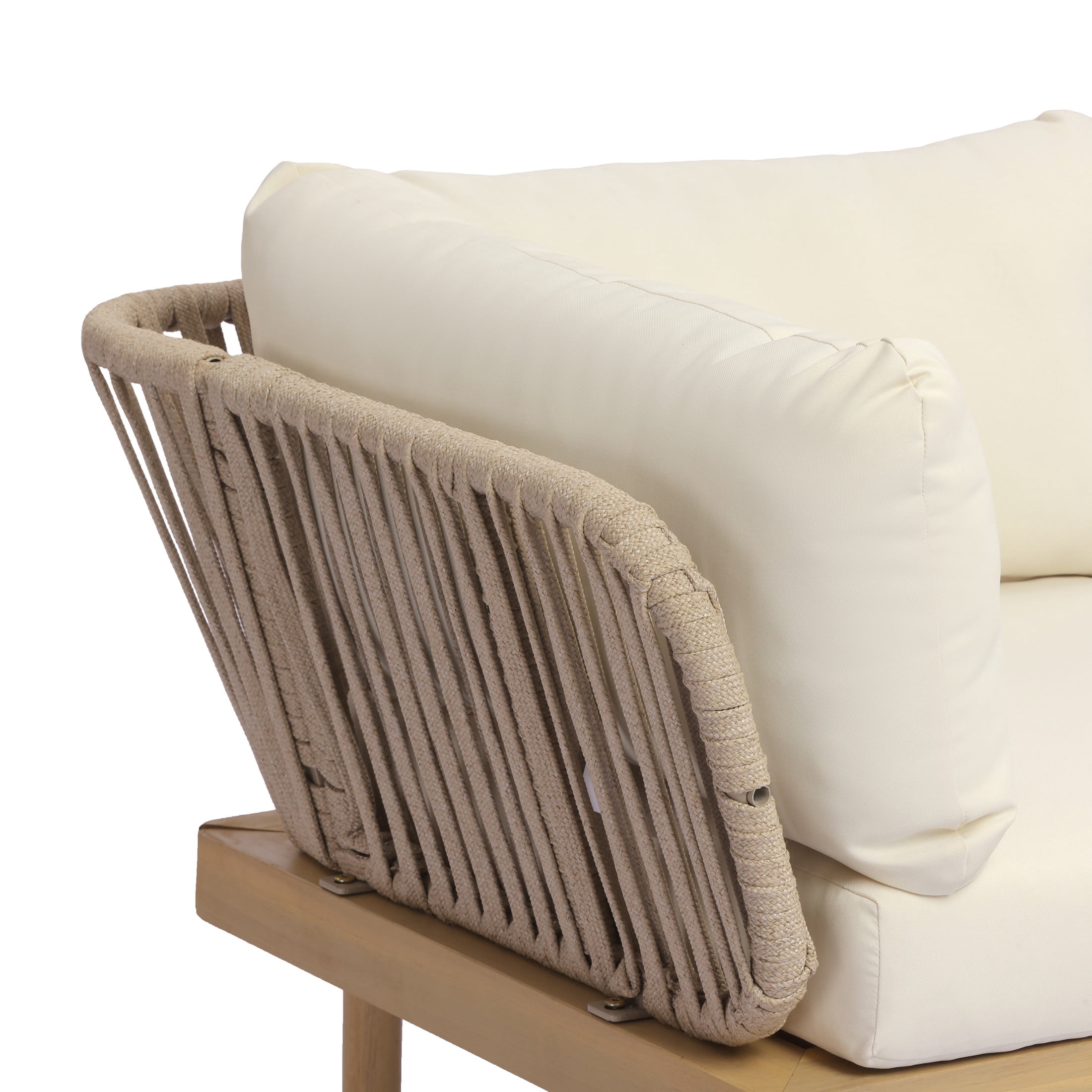 Christopher Knight Home 6-Piece Outdoor Sectional Sofa Set with Rope Back and Cushions, Teak+Beige