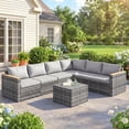 thumbnail image 2 of Outsunny 7 Piece Patio Furniture Set, Wicker Outdoor Sectional, Light Grey, 2 of 10