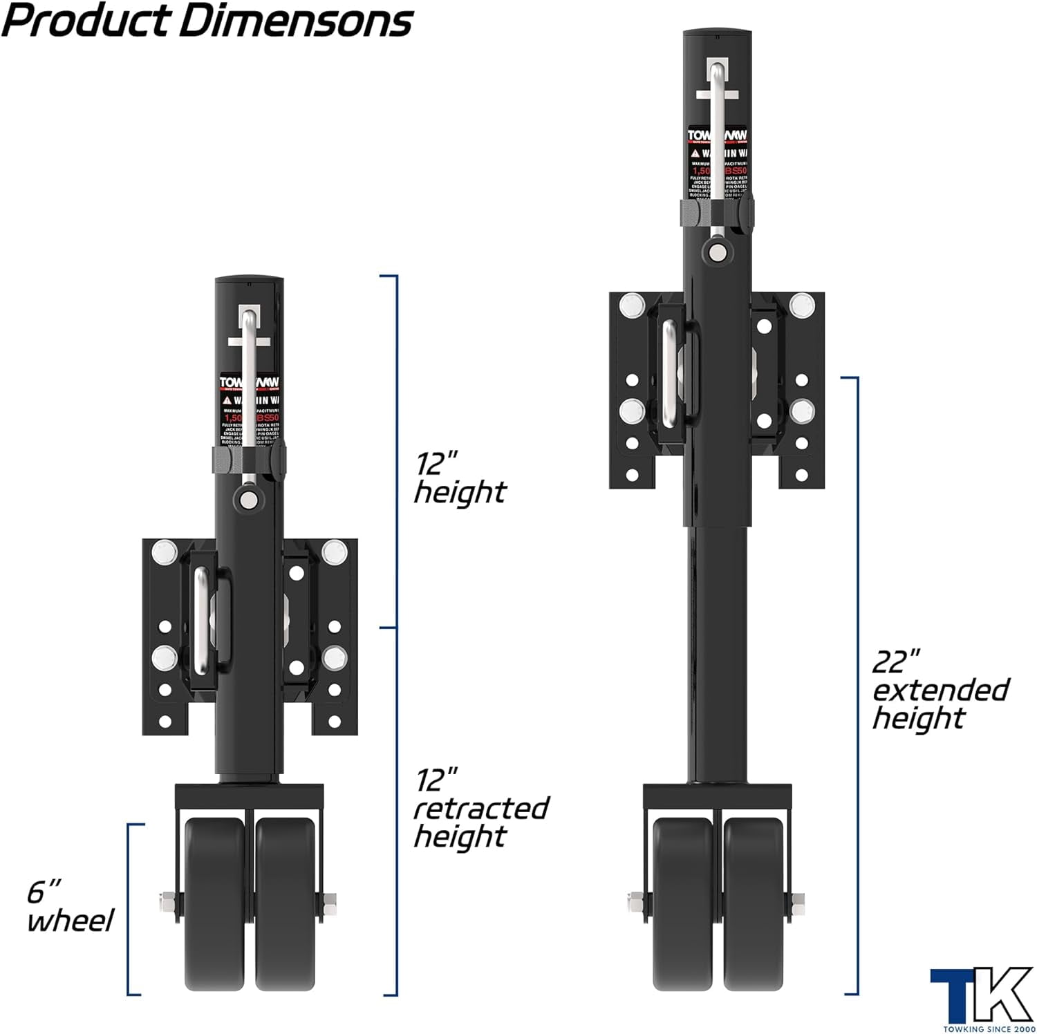 TOWKING 2000 lbs Upgraded Boat Trailer Jack, 10" Lift, Bolt on Trailer Jack for RV, Boat and More, Black