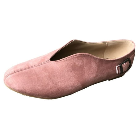 Women s Pointed Toe Suede Womens Dress Casual Shoes Size 6 Flock Casual Summer Flats Shoes for Women Casual Slip on Buckle Strap Loafers Shoes