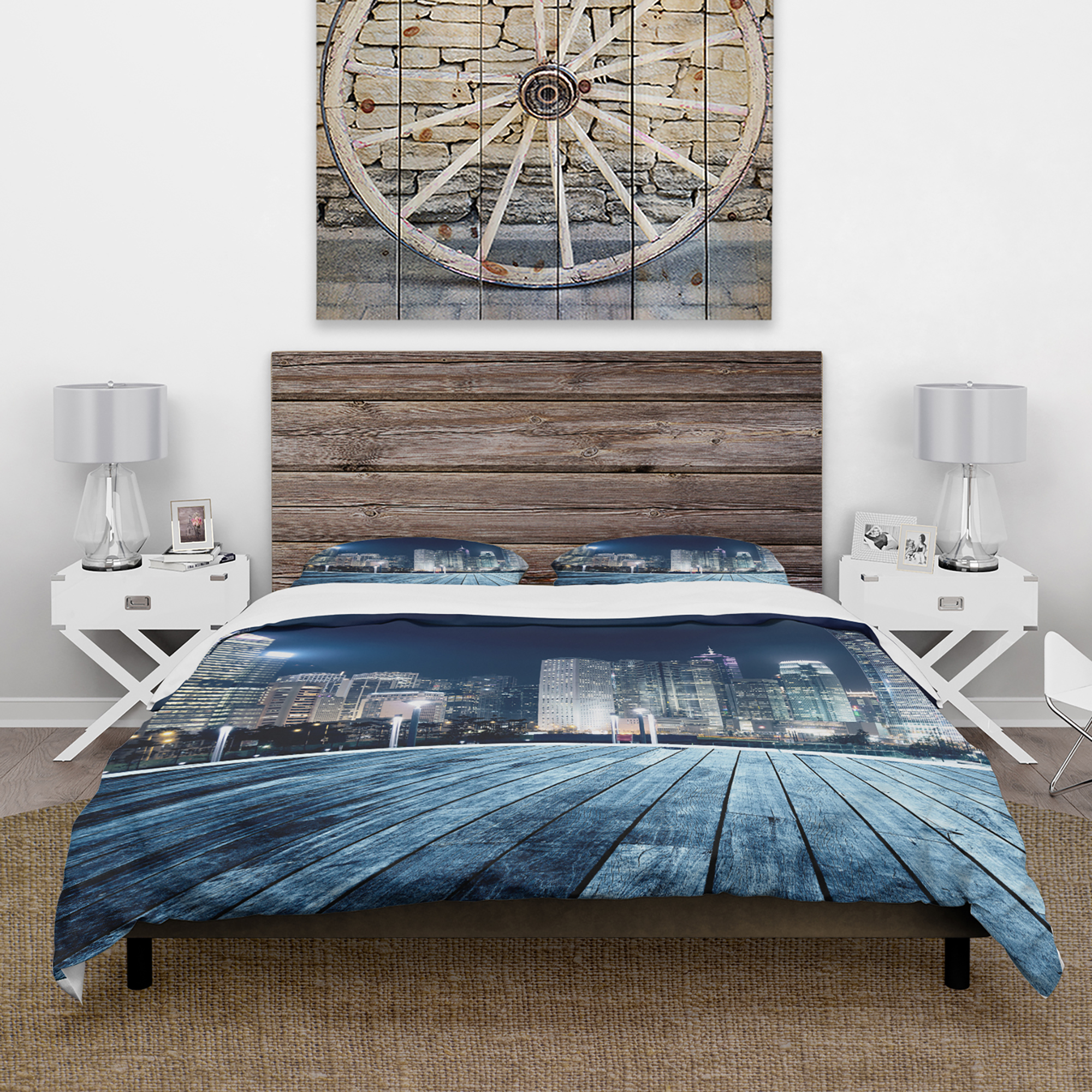 Designart 'Blue Hong Kong City Skyline' Modern & Contemporary Duvet Cover Set
