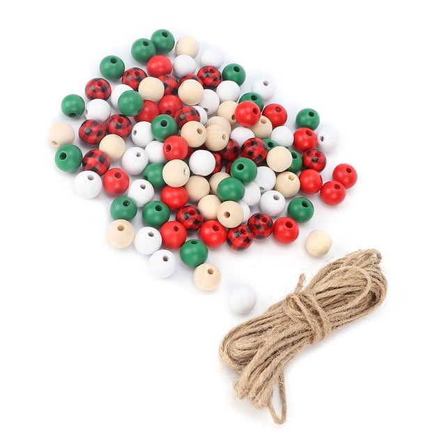 Juego de cuentas de madera navideñas DIY, 200 Uds., 5 colores, cadena de cuentas, accesorios de decoración para salón de belleza con cordel