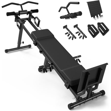Total Home Gym Machine, Full Body Workout Station, Resistance Training Equipment, Multi Functional Exercise Bench, Detachable Footplate Weight Holder, Modern Black 1 Piece