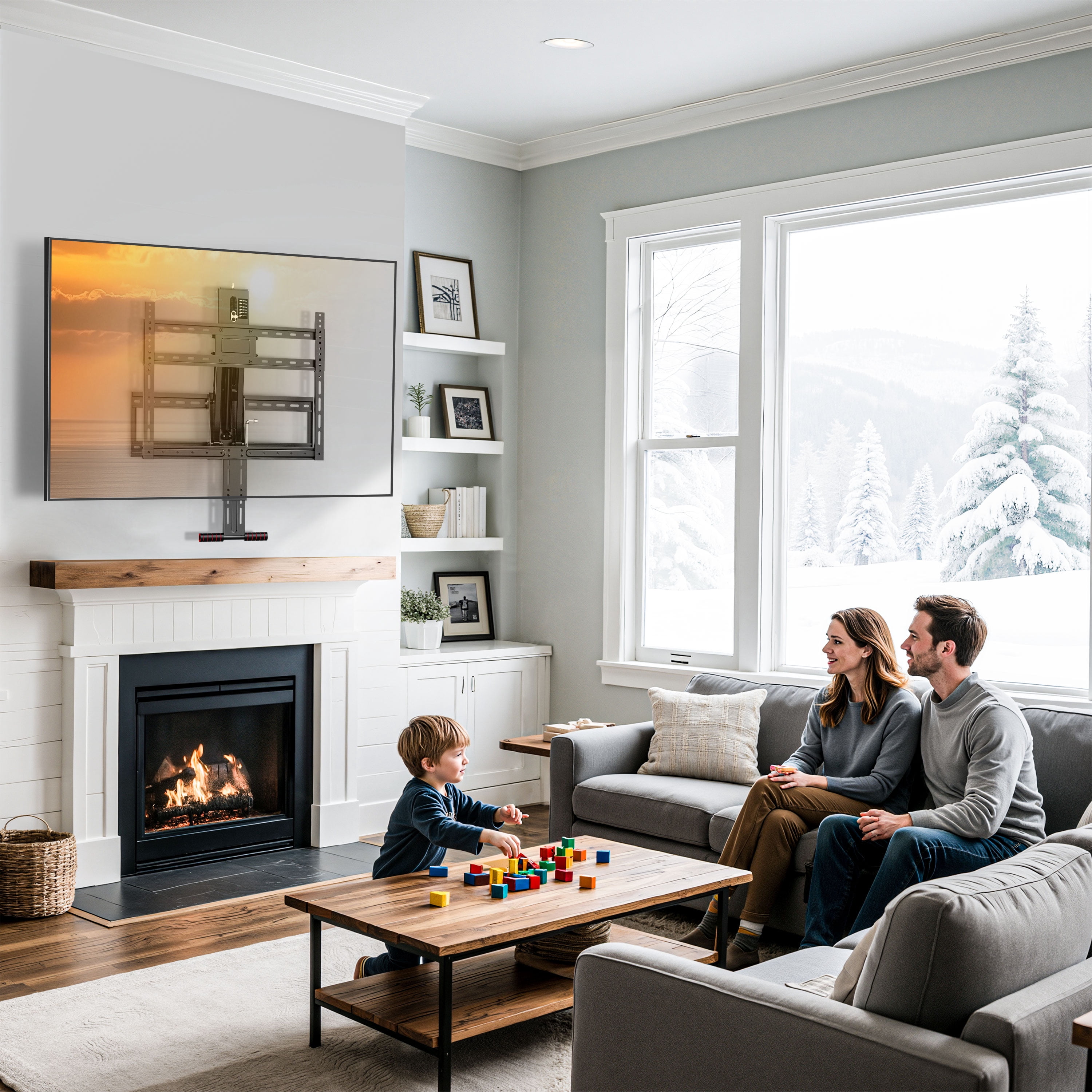 Fireplace Pull Down TV Mount over Fireplace with Height Adjust for Most 43" - 80" TVs, Max VESA 600x400mm, up to 80lbs, above Fireplaces TV Mount