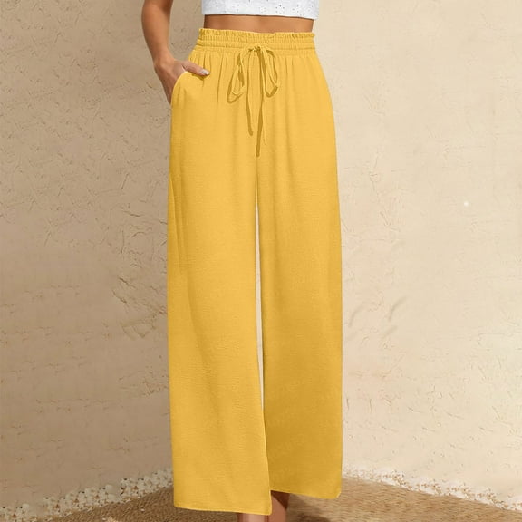 lmcalzta Wide Leg Pants for Women Trendy 2025 Summer Loose High Waisted Pants Casual Soft Comfy Flowy Trousers