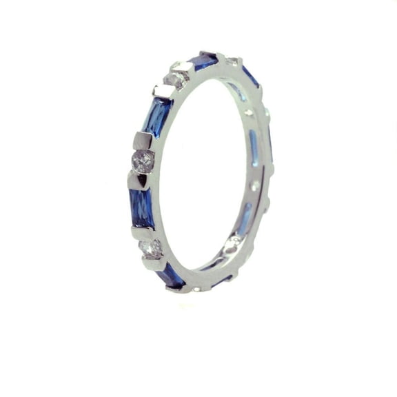Sterling Silver 925 Rhodium Plated Blue Stackable Eternity Ring Cubic Zirconia Jewelry Female Size 6
