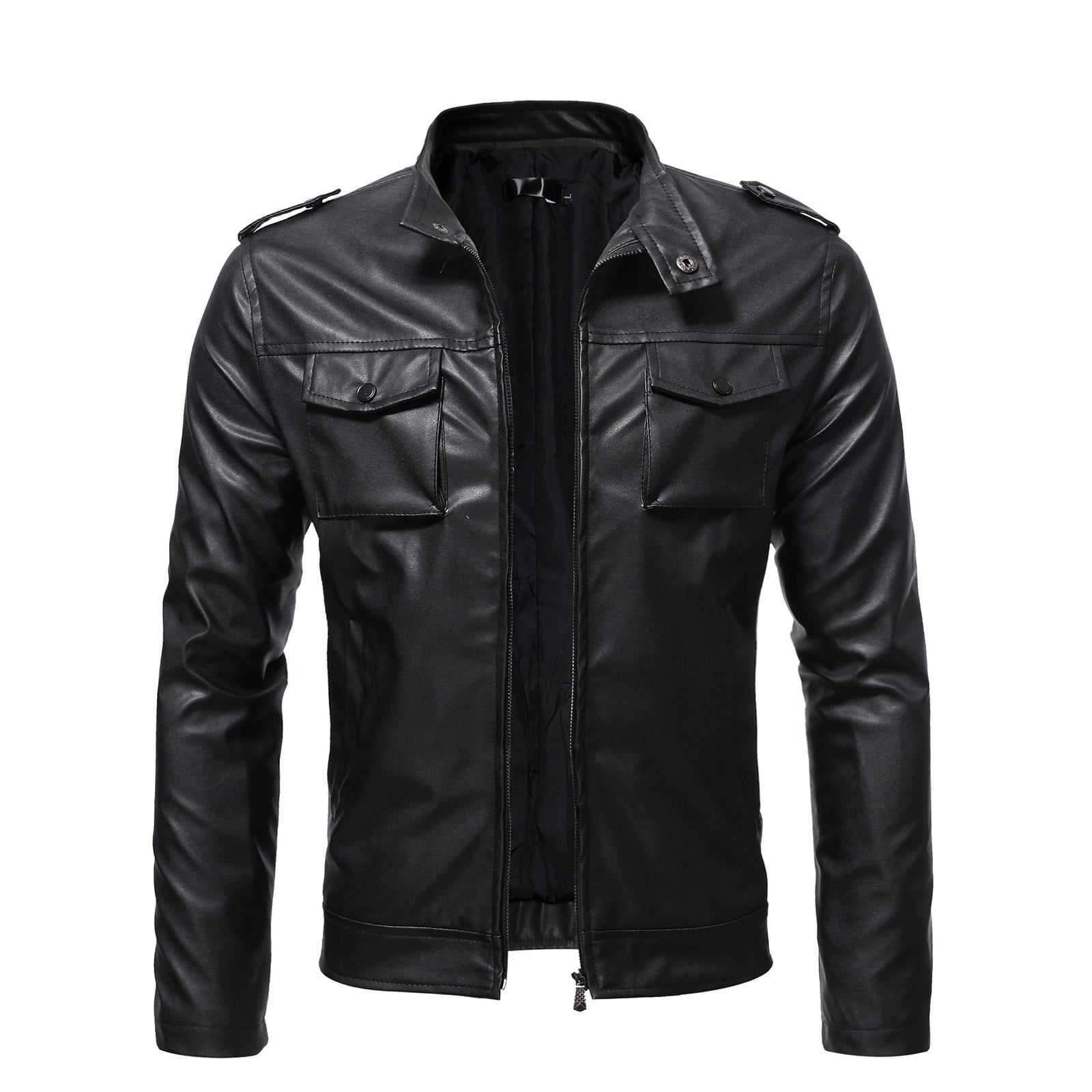 Floleo Men Coat Clearance Summer Fall Men's Leather Plus Fleece Jacket ...