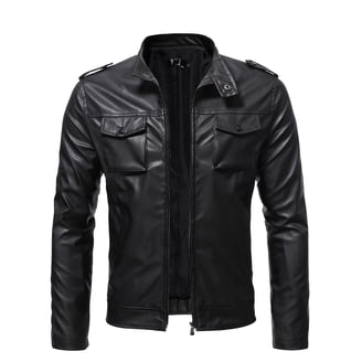 Clearance 2024! ZVNAΖH Men's Stand Collar Leather Jacket