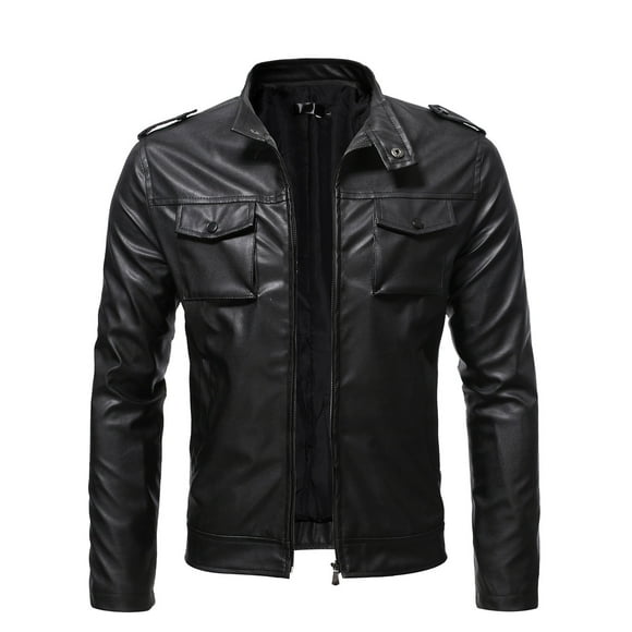 EGNMCR Jackets for Men Men's Leather Plus Fleece Jacket, Motorcycle Jacket, Warm Leather Jacket on Clearance
