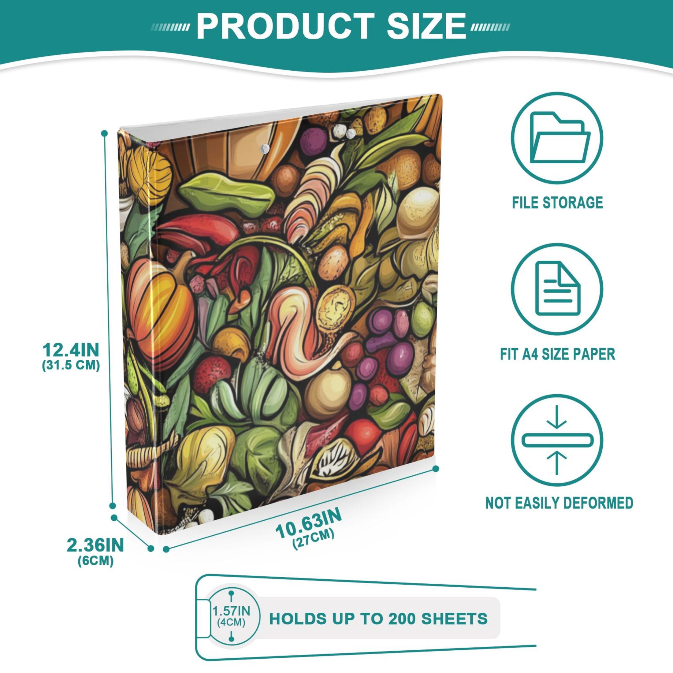 Thanks Giving Many Vegetable 3 Ring Binders 1.5 inch Hardcover File Folders with Interior Pockets A4 Size Organizer for School Office Hospital