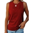 thumbnail image 1 of MAWCLOS Débardeurs pour Femmes Couleur Unie T-Shirts Col Rond Gilet Simple Été Sans Manches Camisole Rouge Vin L, 1 of 2