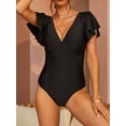 thumbnail image 3 of Charmo Womens Double V Neck Swimsuit Ruffled Shoulder One Piece Swimwear Tummy Control Bath Suit, 3 of 5