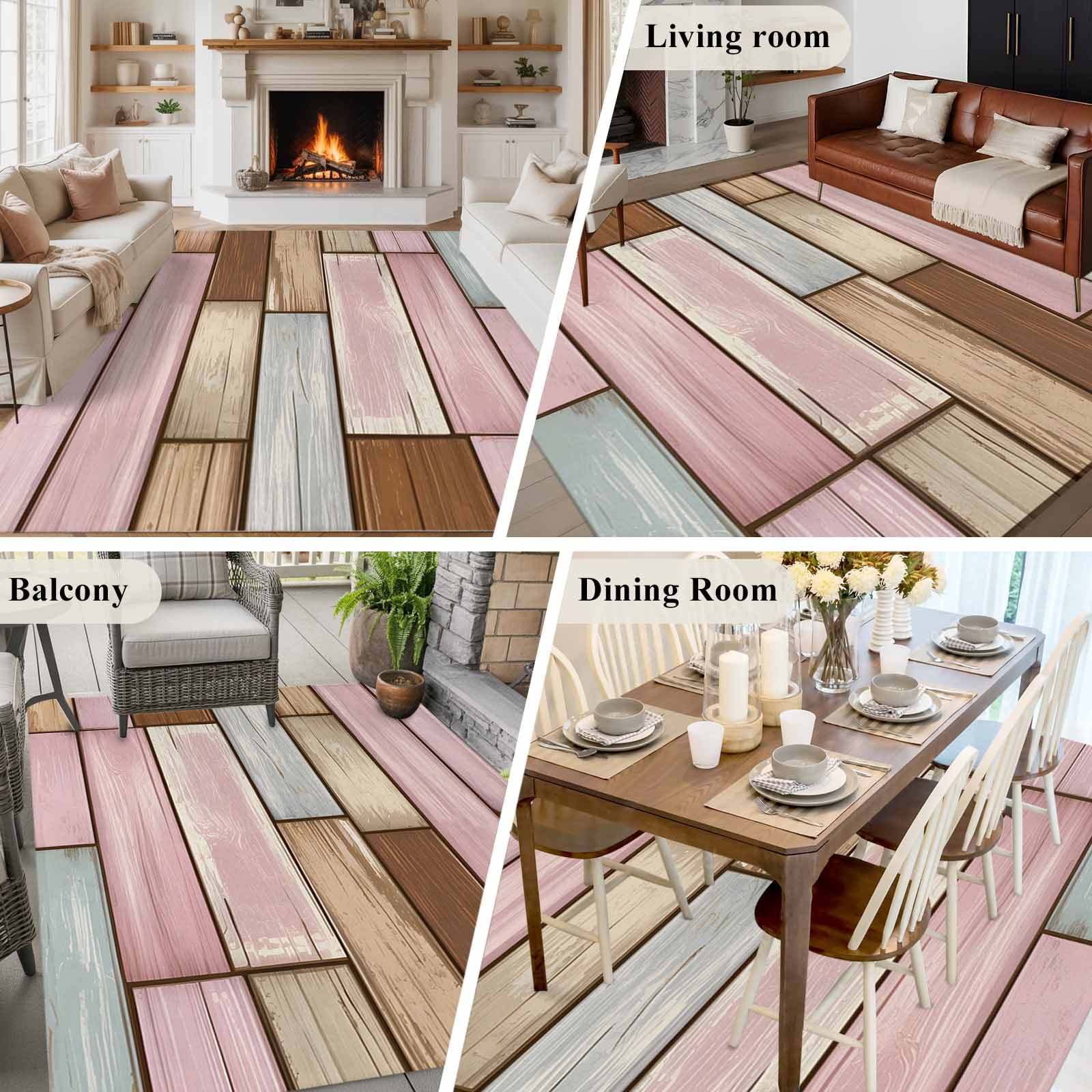 Large Area Rugs for Living Room Bedroom, Pink Brown Vintage 5'x8' Rug Washable Carpet Runner Indoor Outdoor, Retro Farmhouse Elegant Pastoral Non Slip Floor Mats Rug for Kitchen, Bathroom