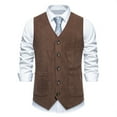 thumbnail image 2 of RYDCOT Men's Corduroy Dress Vest V-Neck Vintage Western Cowboy Waistcoat Sleeveless Jacket Slim Fit Casual Business Single-Breasted Suit Vests with Muti Pocket Coffee, 2 of 9