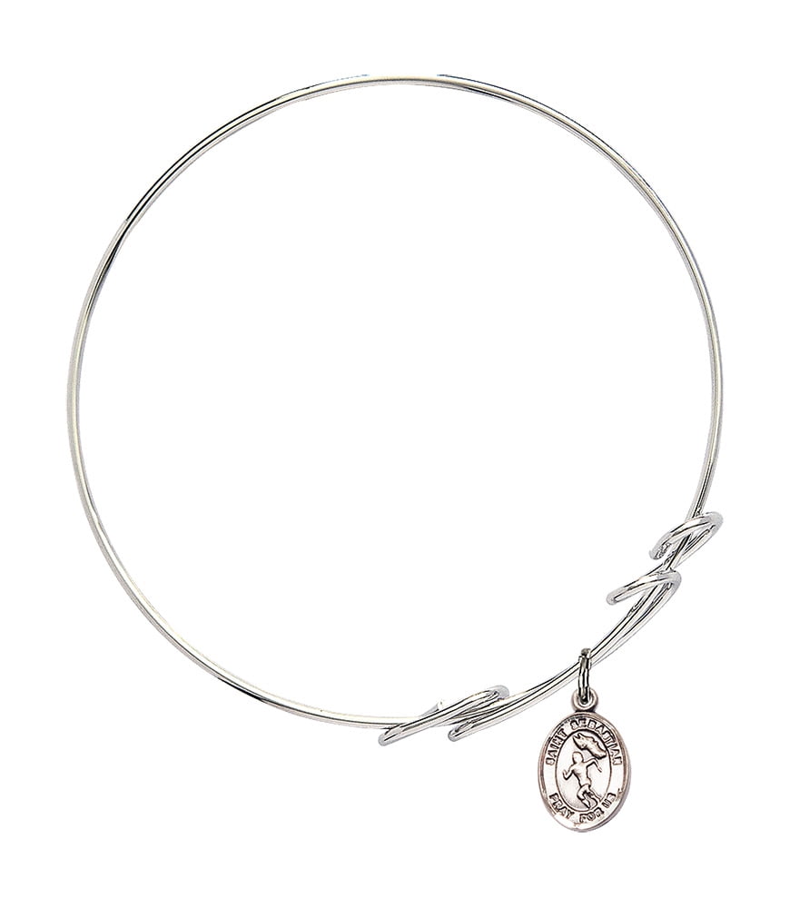8 inch Round Double Loop Bangle Bracelet w/ St. Sebastian/Track&Field in Sterling Silver