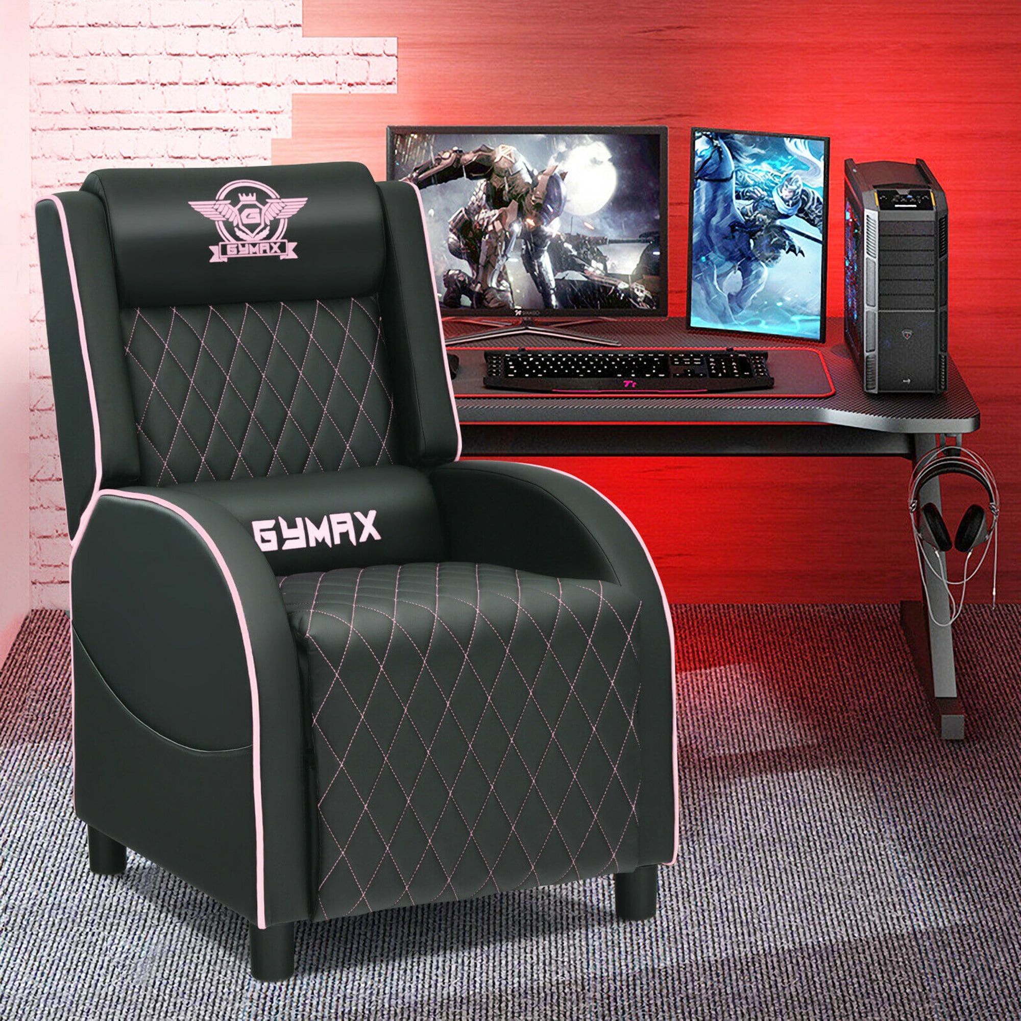 Gymax PU Leather Single Sofa Home Theater Seat Massage Gaming Recliner Chair Pink