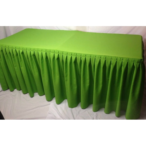 6' Fitted Polyester Double Pleated Table Skirt Cover w/Top Topper Apple Green"