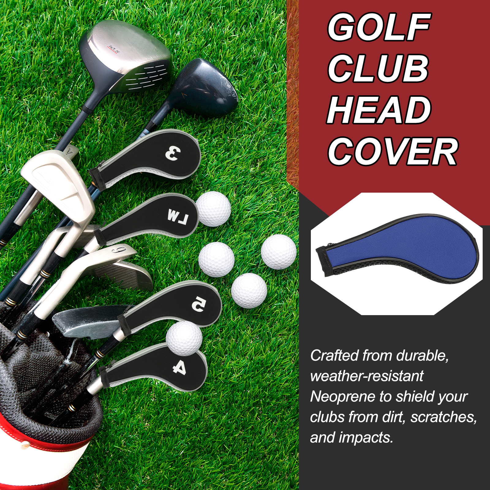 Golf Club Head Cover, 12 Pcs Neoprene Driver Headcover Golf Lovers Gifts for Men Women Blue/Black