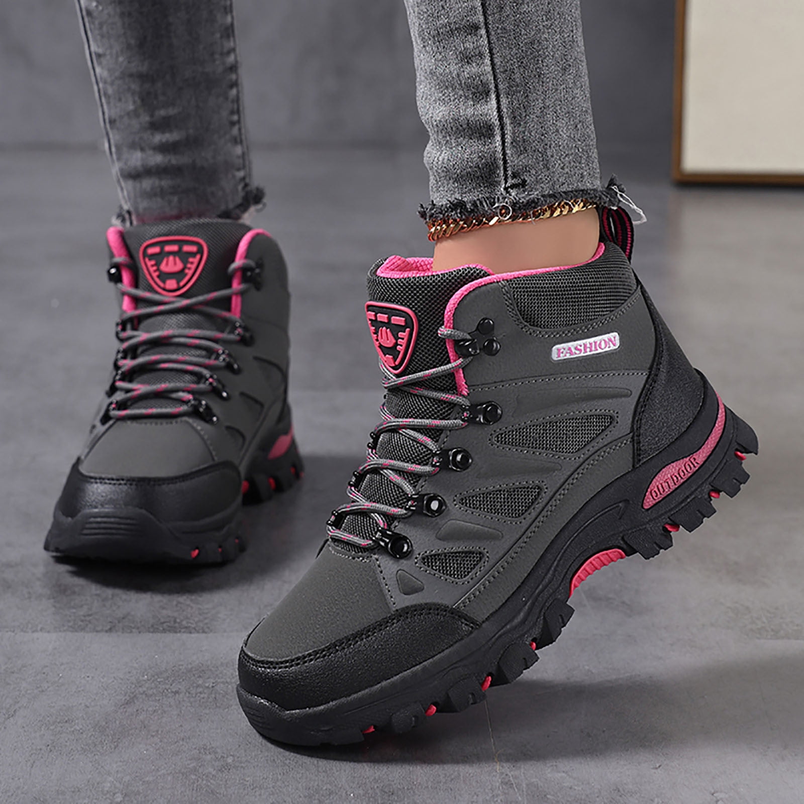 Womens Shoes,High Top Outdoor Sneakers For Hiking Rock Climbing And Athletic Training With Enhanced Durability And Superior Traction Grip,Shoes for Women,Grey,9.5