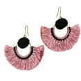 thumbnail image 3 of Stylish Fan Shaped Dusty Pink Tassels with Black Accents Brass Dangle Earrings, 3 of 4
