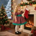 thumbnail image 4 of YunPes Girls Christmas Bubble Sleeve Red Green Sequins Christmas Dress COS Santa Dress Mesh Dress Plaid for Girls, 4 of 7