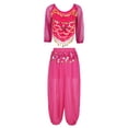 thumbnail image 3 of Alvivi Women Sequin Self-tie Back Belly Dance Crop Top Lantern Pants Bollywood Belly Dance Outfit Hot Pink One Size, 3 of 7