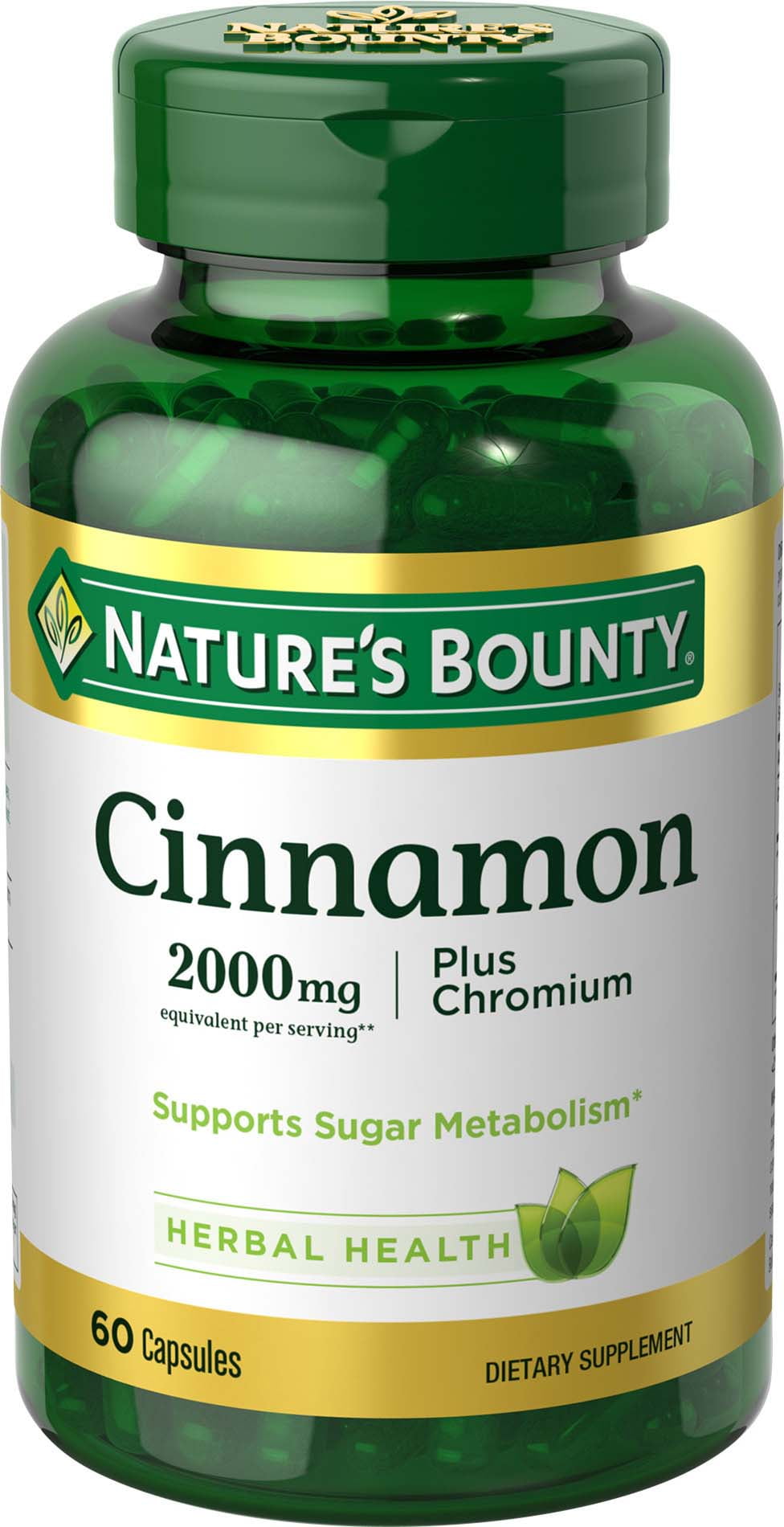 Nature’s Bounty Cinnamon Supplement + Chromium , 2000mg, 60 Capsules